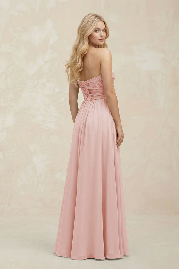 A-Line Sweetheart Pleated Chiffon Bridesmaid Dress in Rose Petal (2) | KISSBRIDAL