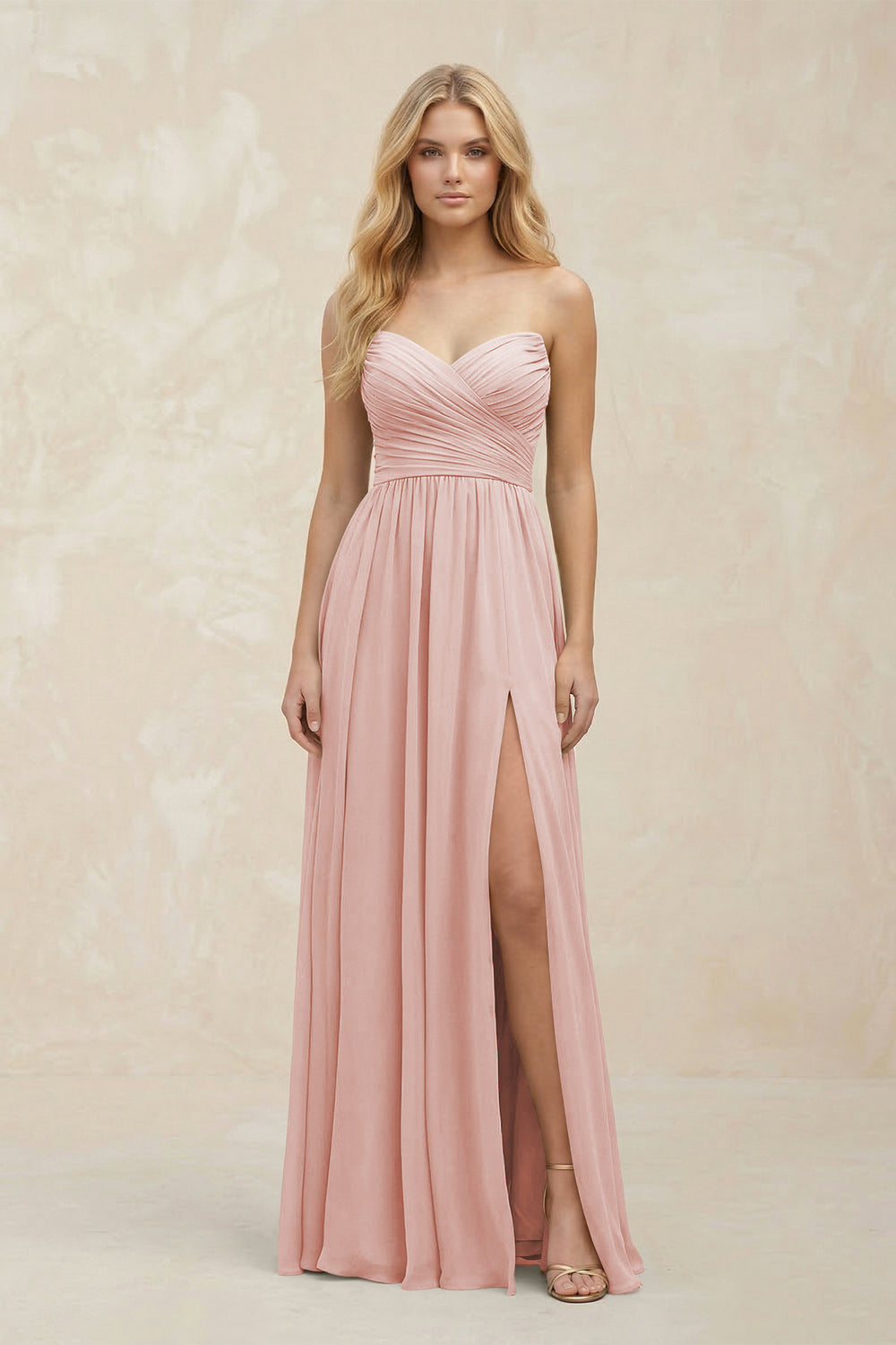 A-Line Sweetheart Pleated Chiffon Bridesmaid Dress in Rose Petal