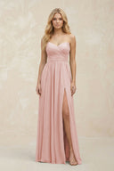 A-Line Sweetheart Pleated Chiffon Bridesmaid Dress in Rose Petal | KISSBRIDAL