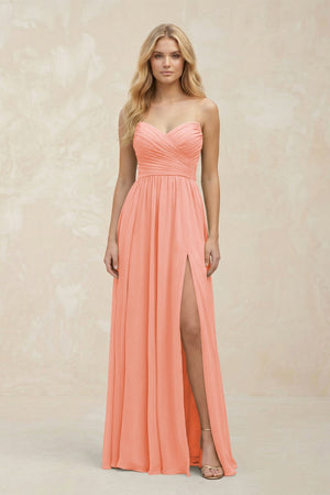 A - Line Sweetheart Pleated Chiffon Bridesmaid Dress in Rosette - SHE IS ME Bridesmaid Dresses