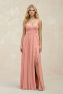 A-Line Sweetheart Pleated Chiffon Bridesmaid Dress in Rosette | KISSBRIDAL