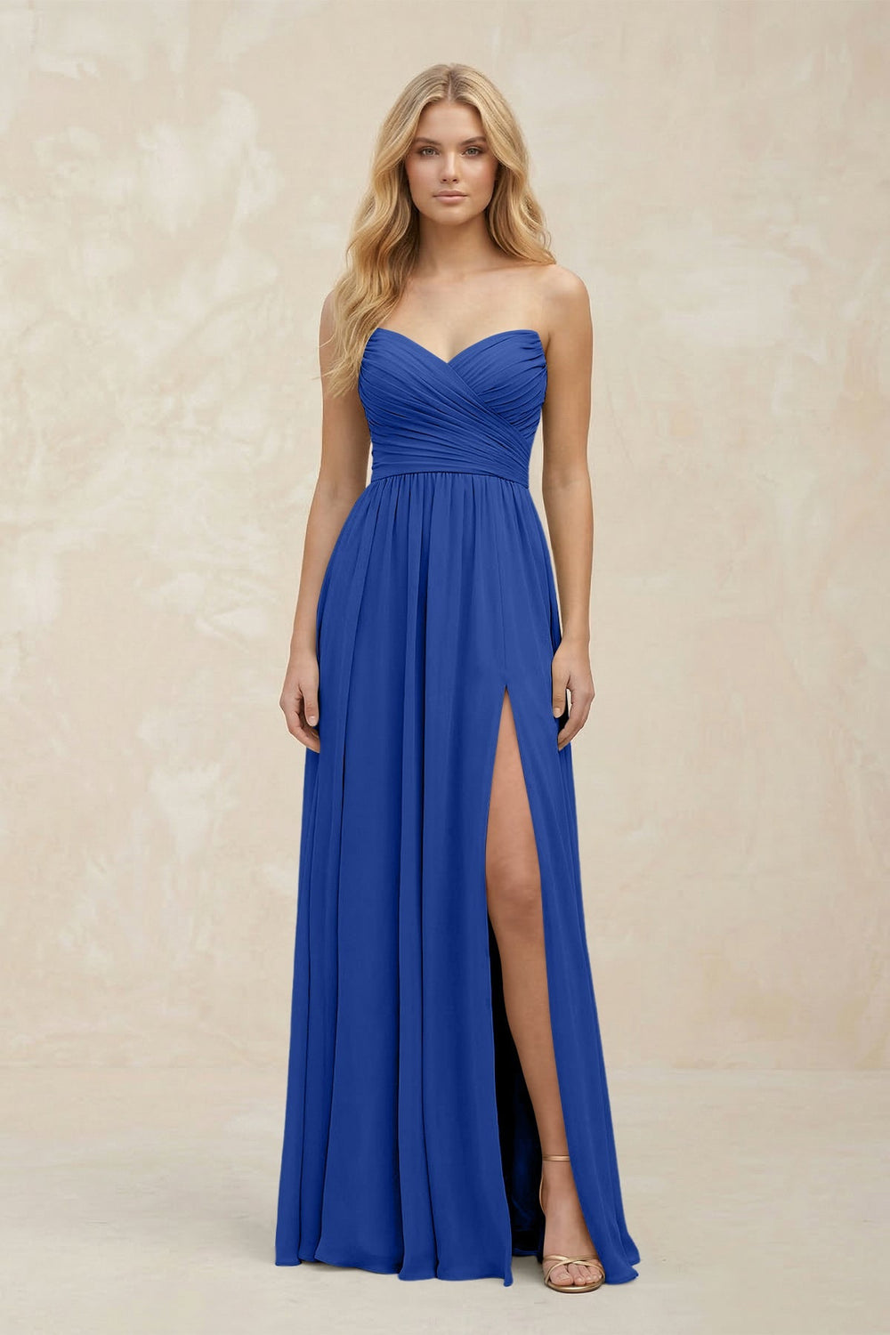 A - Line Sweetheart Pleated Chiffon Bridesmaid Dress in Royal Blue - KISS BRIDAL Bridesmaid Dresses