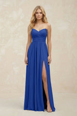 A - Line Sweetheart Pleated Chiffon Bridesmaid Dress in Royal Blue - KISS BRIDAL Bridesmaid Dresses