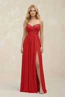 A - Line Sweetheart Pleated Chiffon Bridesmaid Dress in Ruby Red - SHE IS ME Bridesmaid Dresses