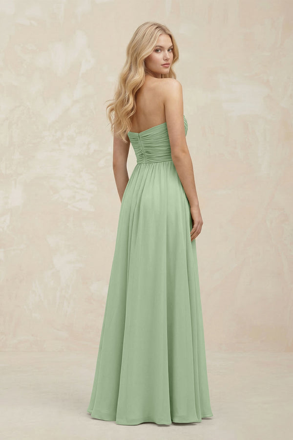 A - Line Sweetheart Pleated Chiffon Bridesmaid Dress in Sage - SHE IS ME Bridesmaid Dresses