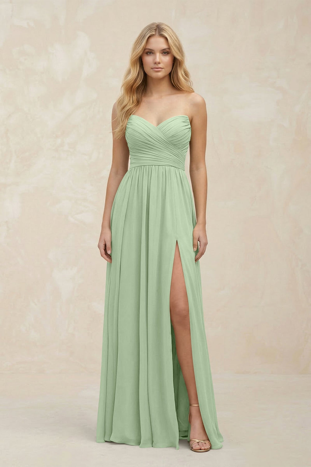 A - Line Sweetheart Pleated Chiffon Bridesmaid Dress in Sage - KISS BRIDAL Bridesmaid Dresses
