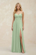 A - Line Sweetheart Pleated Chiffon Bridesmaid Dress in Sage - SHE IS ME Bridesmaid Dresses