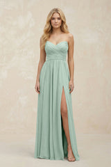 A-Line Sweetheart Pleated Chiffon Bridesmaid Dress in Sage | KISSBRIDAL