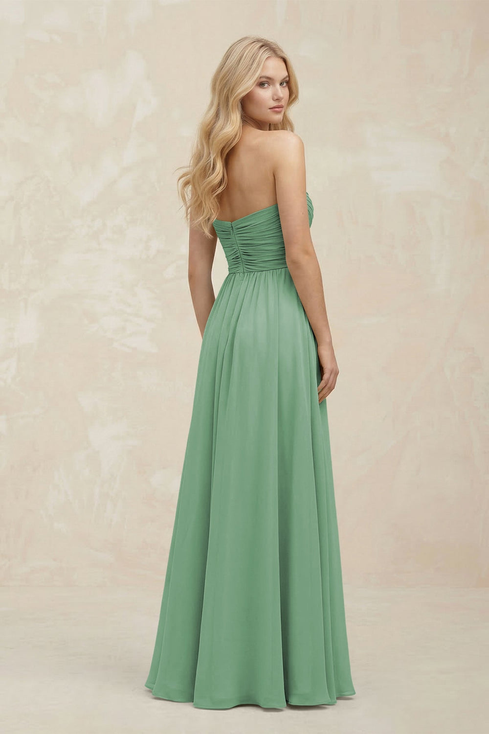A - Line Sweetheart Pleated Chiffon Bridesmaid Dress in Sea Glass - KISS BRIDAL Bridesmaid Dresses