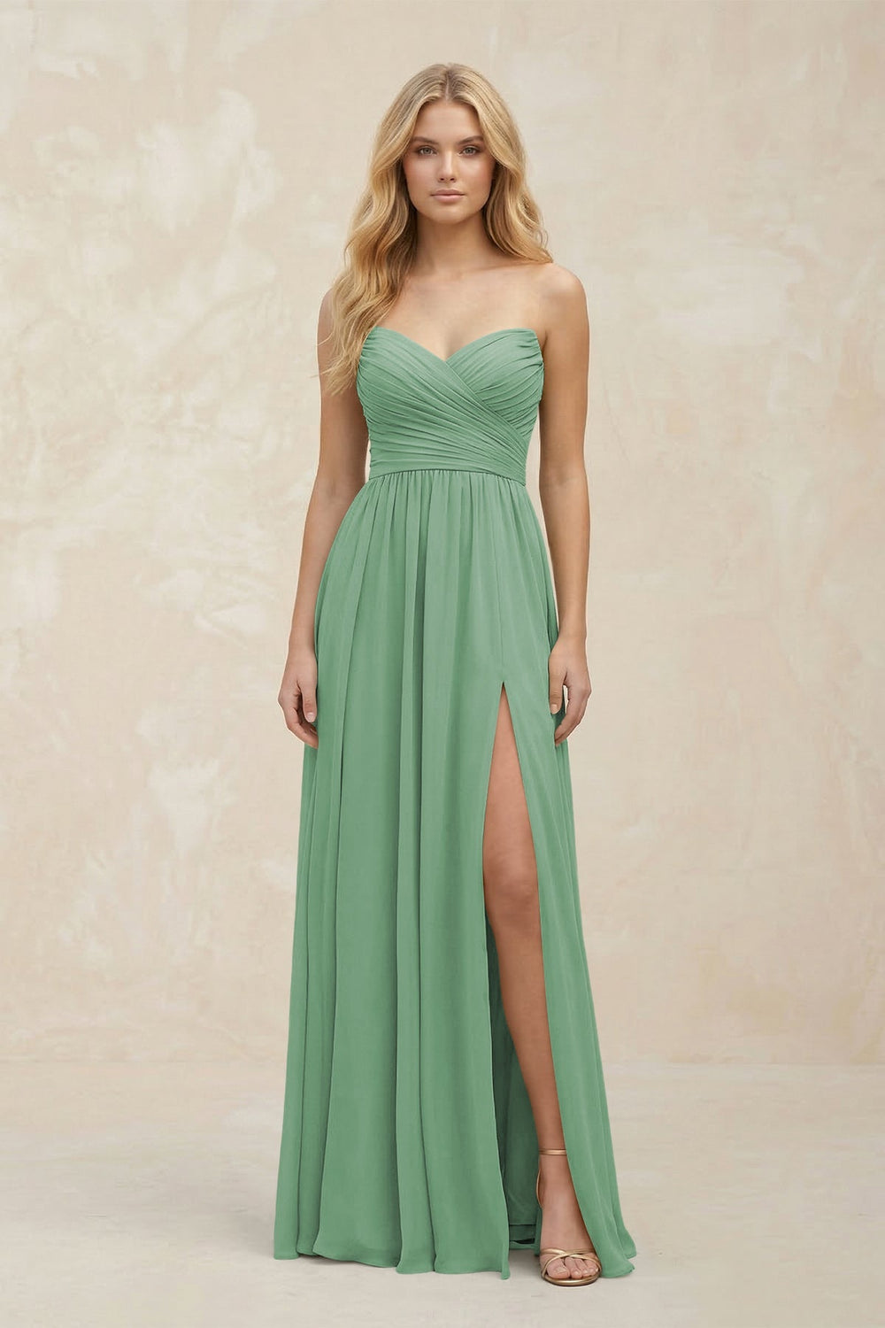 A - Line Sweetheart Pleated Chiffon Bridesmaid Dress in Sea Glass - KISS BRIDAL Bridesmaid Dresses