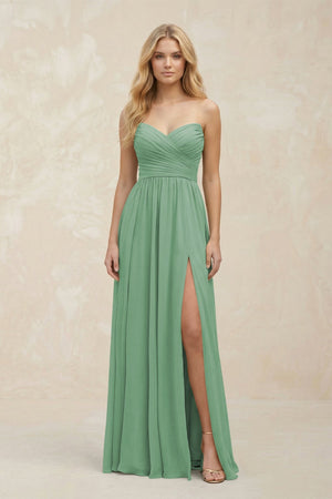 A - Line Sweetheart Pleated Chiffon Bridesmaid Dress in Sea Glass - SHE IS ME Bridesmaid Dresses