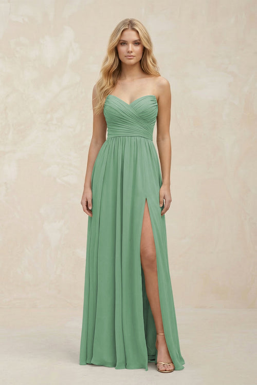 A - Line Sweetheart Pleated Chiffon Bridesmaid Dress in Sea Glass - SHE IS ME Bridesmaid Dresses