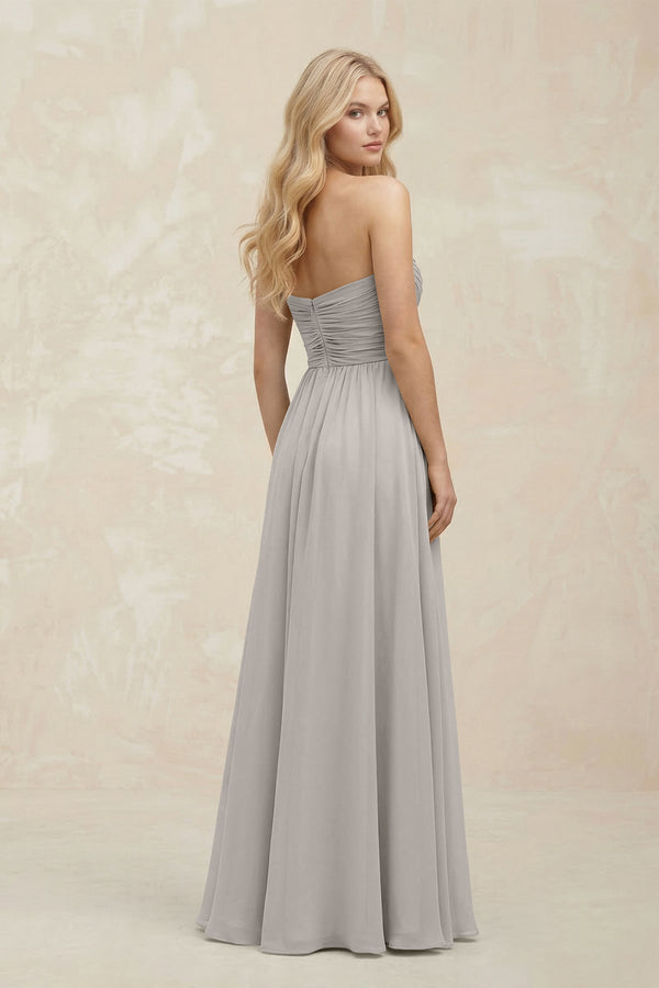 A - Line Sweetheart Pleated Chiffon Bridesmaid Dress in Silver - SHE IS ME Bridesmaid Dresses