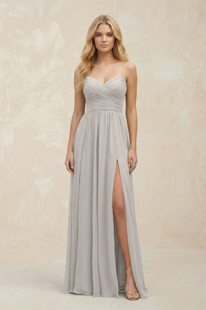A - Line Sweetheart Pleated Chiffon Bridesmaid Dress in Silver - SHE IS ME Bridesmaid Dresses