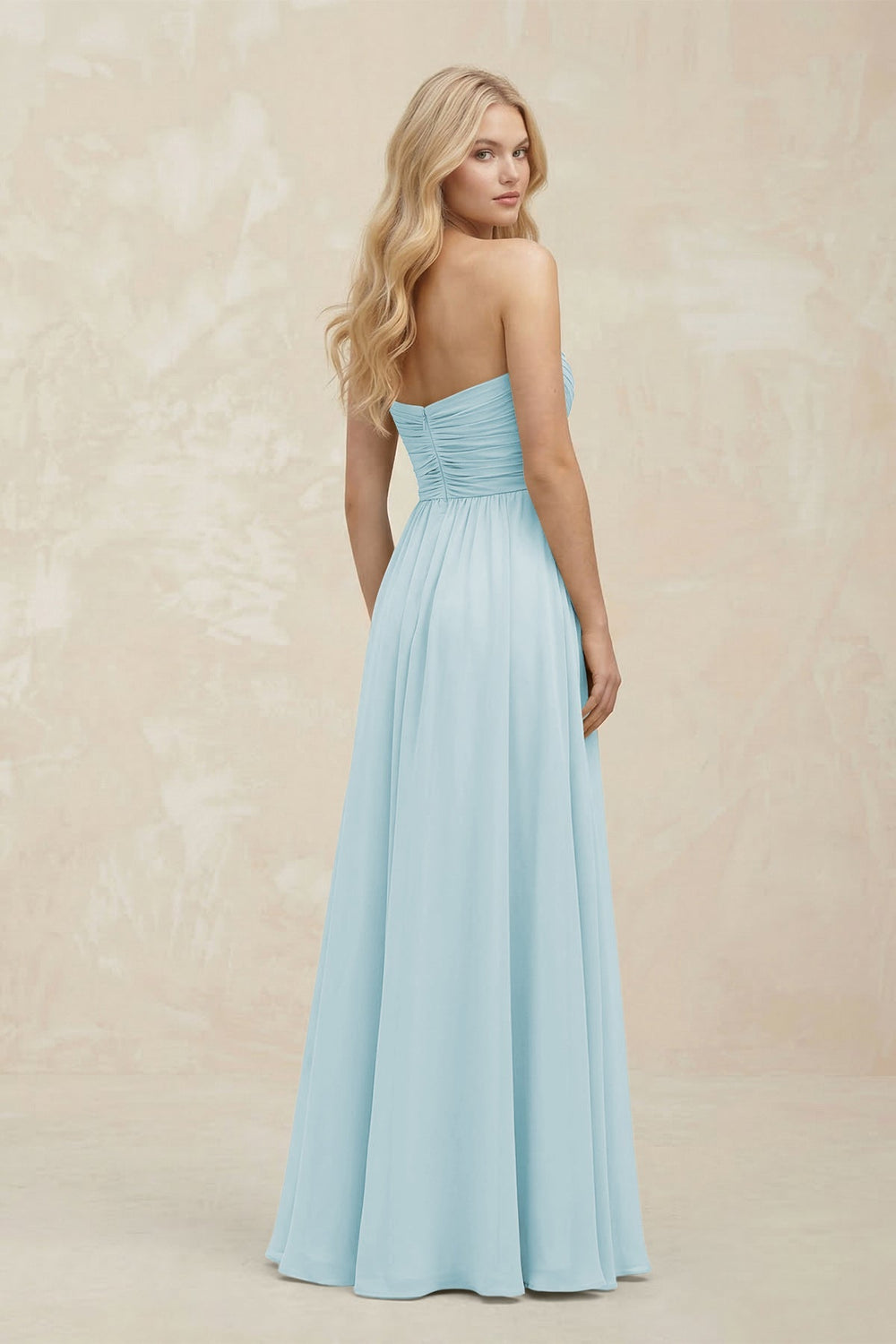 A - Line Sweetheart Pleated Chiffon Bridesmaid Dress in Sky Blue - KISS BRIDAL Bridesmaid Dresses