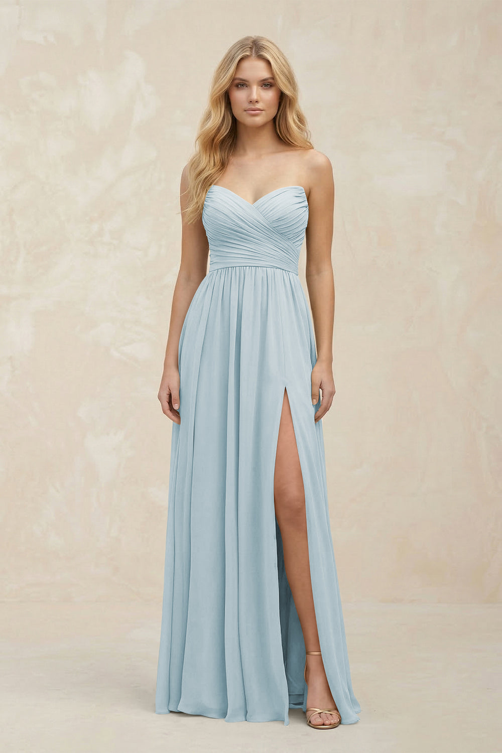 A-Line Sweetheart Pleated Chiffon Bridesmaid Dress in Sky Blue