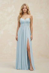 A-Line Sweetheart Pleated Chiffon Bridesmaid Dress in Sky Blue | KISSBRIDAL