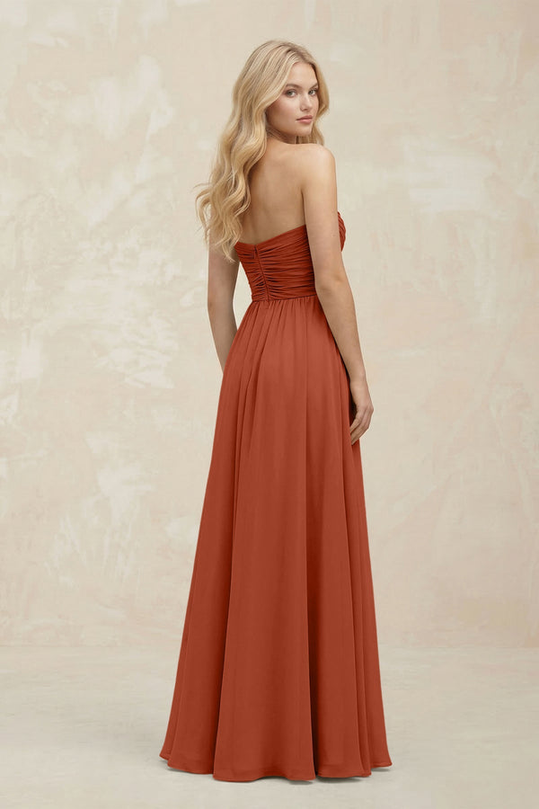 A - Line Sweetheart Pleated Chiffon Bridesmaid Dress in Spice - SHE IS ME Bridesmaid Dresses