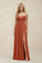 A - Line Sweetheart Pleated Chiffon Bridesmaid Dress in Spice - KISS BRIDAL Bridesmaid Dresses