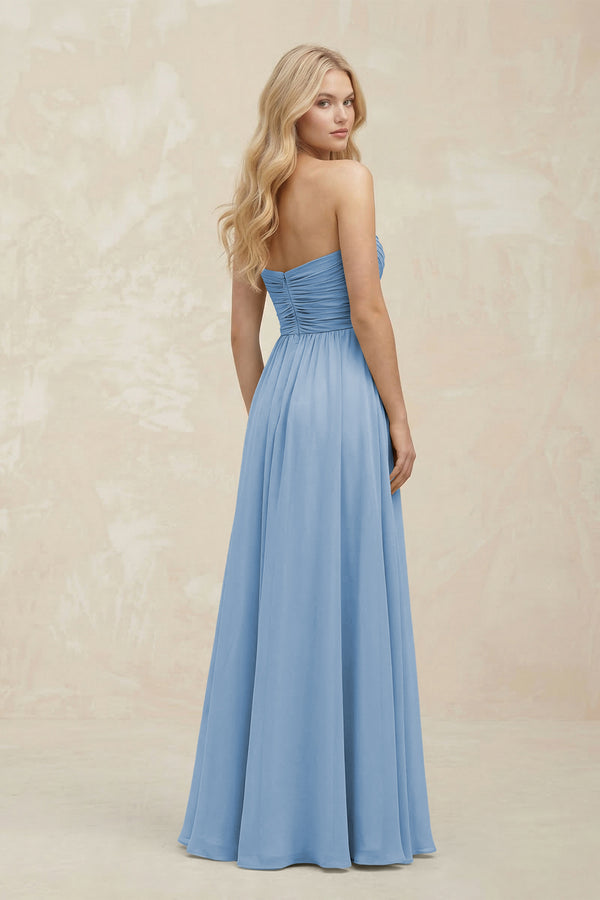 A-Line Sweetheart Pleated Chiffon Bridesmaid Dress in Steel Blue (2) | KISSBRIDAL