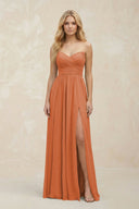 A - Line Sweetheart Pleated Chiffon Bridesmaid Dress in Terracotta - SHE IS ME Bridesmaid Dresses
