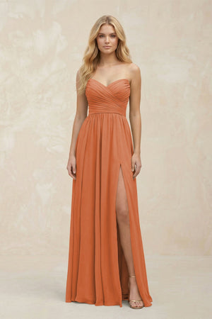 A - Line Sweetheart Pleated Chiffon Bridesmaid Dress in Terracotta - SHE IS ME Bridesmaid Dresses