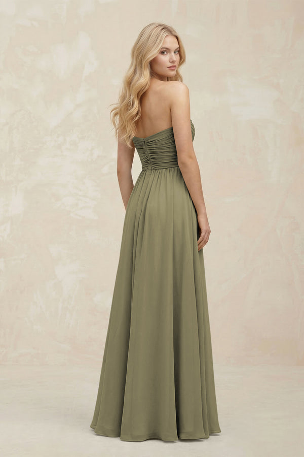 A-Line Sweetheart Pleated Chiffon Bridesmaid Dress in Thyme (2) | KISSBRIDAL