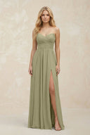 A - Line Sweetheart Pleated Chiffon Bridesmaid Dress in Thyme - SHE IS ME Bridesmaid Dresses