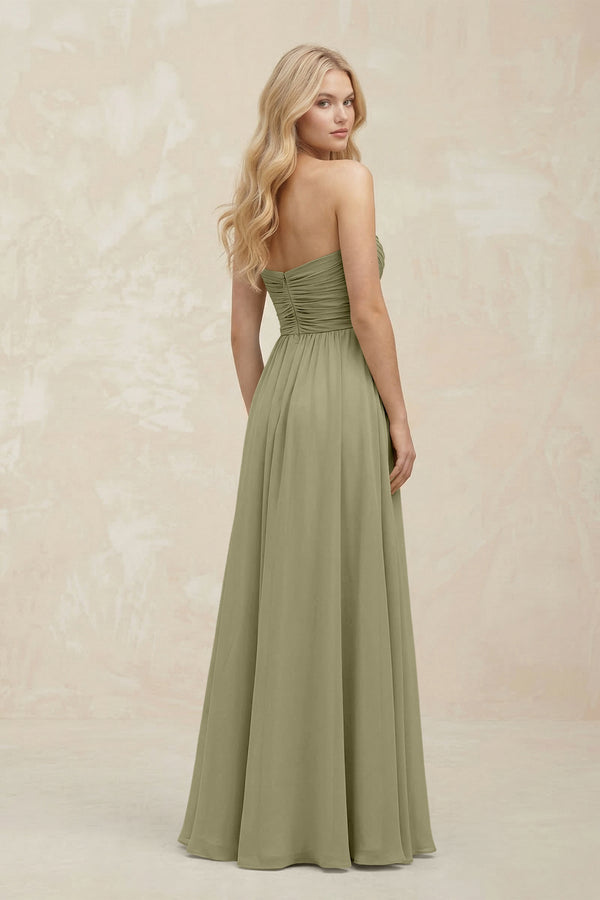A - Line Sweetheart Pleated Chiffon Bridesmaid Dress in Thyme - SHE IS ME Bridesmaid Dresses
