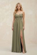 A-Line Sweetheart Pleated Chiffon Bridesmaid Dress in Thyme | KISSBRIDAL