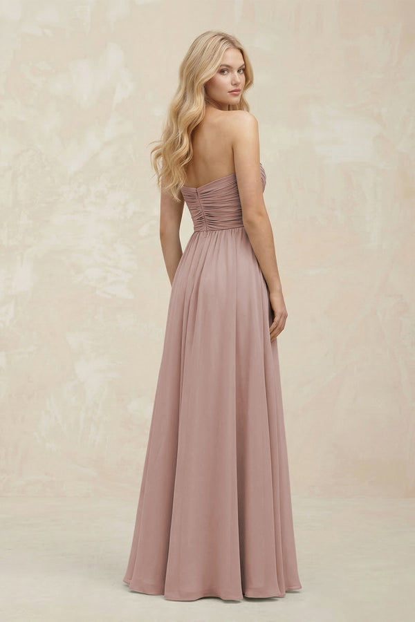 A-Line Sweetheart Pleated Chiffon Bridesmaid Dress in Toffee (2) | KISSBRIDAL