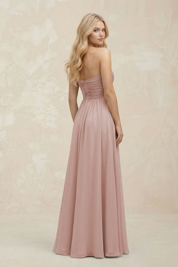 A - Line Sweetheart Pleated Chiffon Bridesmaid Dress in Toffee - SHE IS ME Bridesmaid Dresses
