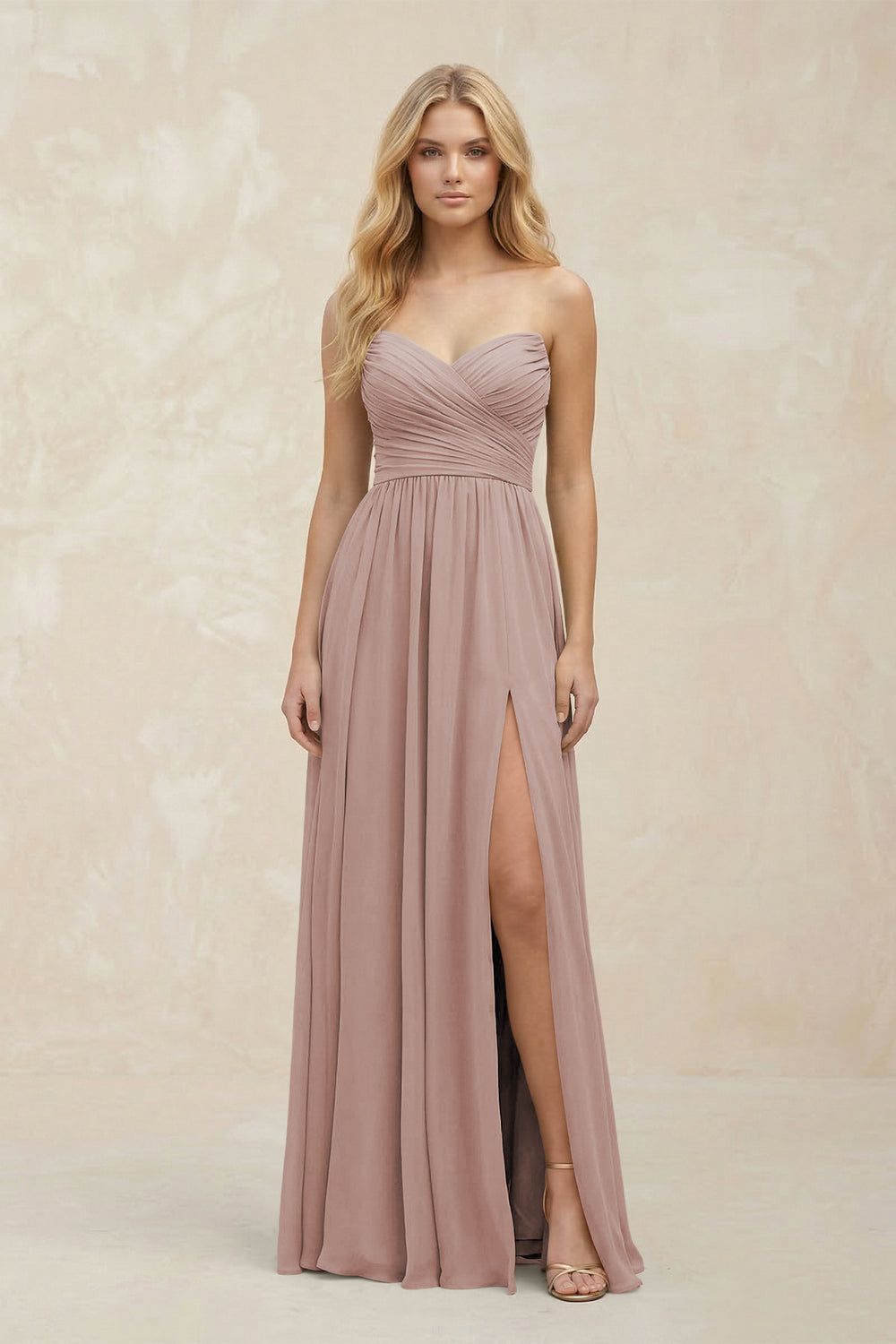 A-Line Sweetheart Pleated Chiffon Bridesmaid Dress in Toffee