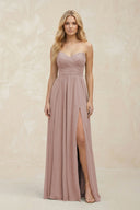 A-Line Sweetheart Pleated Chiffon Bridesmaid Dress in Toffee | KISSBRIDAL