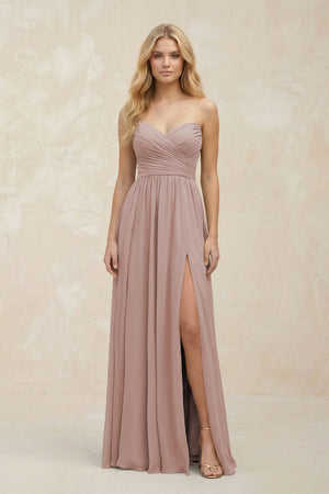 A-Line Sweetheart Pleated Chiffon Bridesmaid Dress in Toffee | KISSBRIDAL