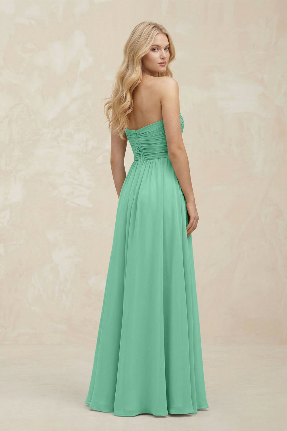 A - Line Sweetheart Pleated Chiffon Bridesmaid Dress in Turquoise - KISS BRIDAL Bridesmaid Dresses