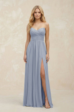 A - Line Sweetheart Pleated Chiffon Bridesmaid Dress in Twilight - SHE IS ME Bridesmaid Dresses