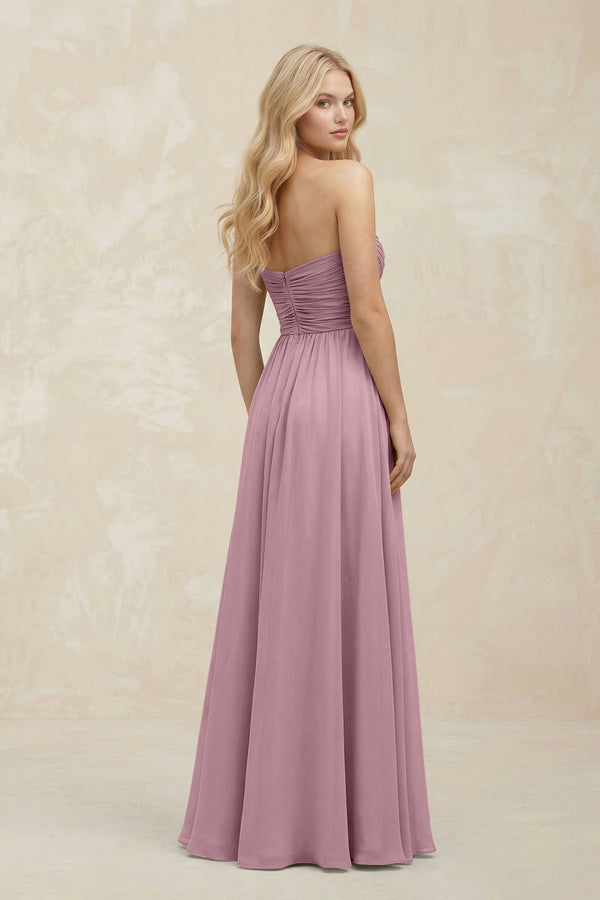 A-Line Sweetheart Pleated Chiffon Bridesmaid Dress in Vintage Mauve (2) | KISSBRIDAL