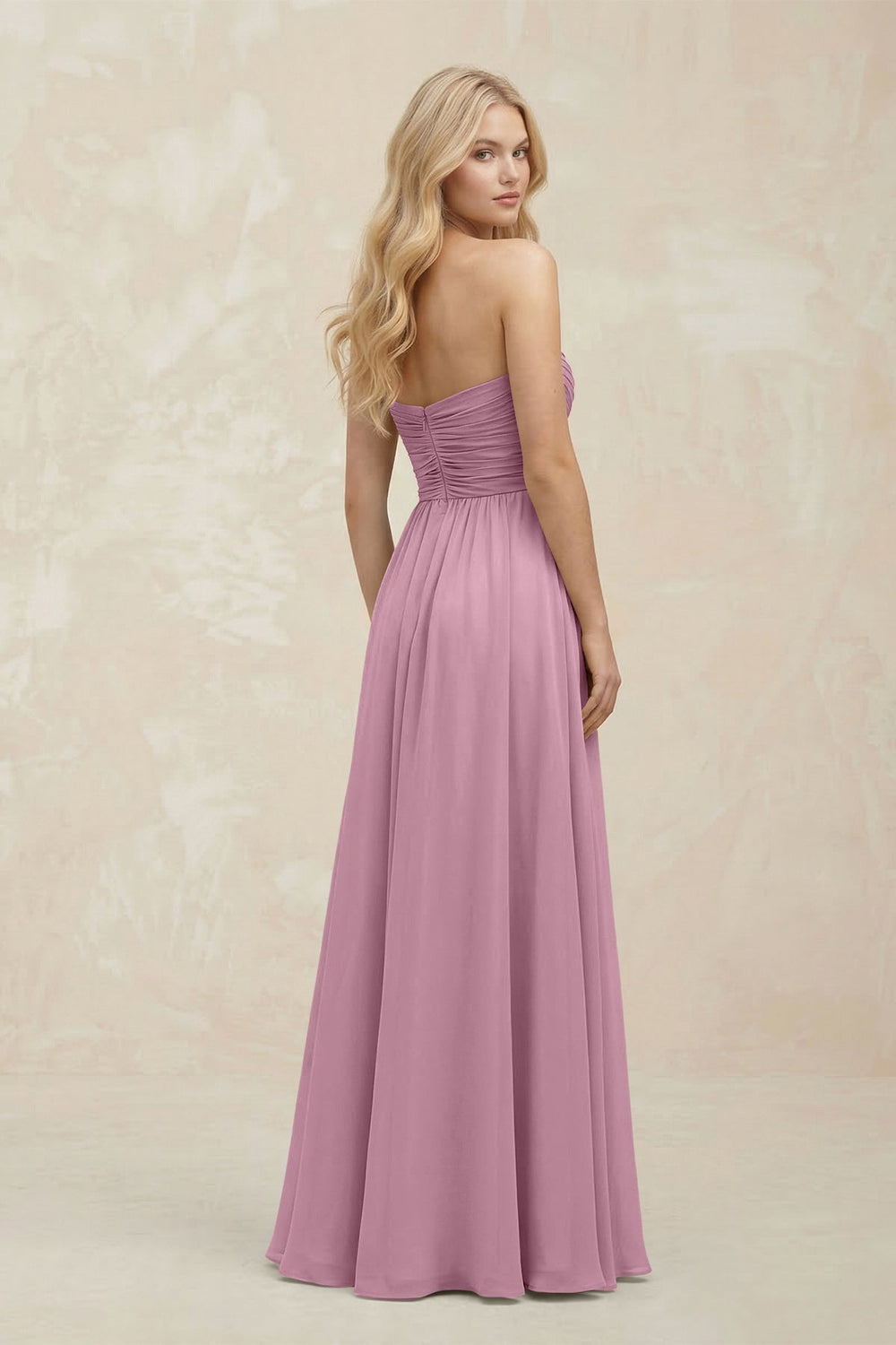 A - Line Sweetheart Pleated Chiffon Bridesmaid Dress in Vintage Mauve - KISS BRIDAL Bridesmaid Dresses