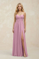 A - Line Sweetheart Pleated Chiffon Bridesmaid Dress in Vintage Mauve - SHE IS ME Bridesmaid Dresses