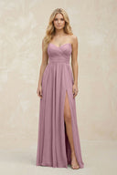 A-Line Sweetheart Pleated Chiffon Bridesmaid Dress in Vintage Mauve | KISSBRIDAL