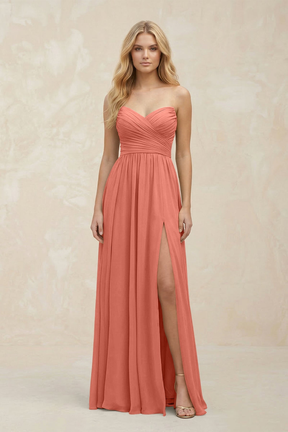 A - Line Sweetheart Pleated Chiffon Bridesmaid Dress in Wild Rose - KISS BRIDAL Bridesmaid Dresses