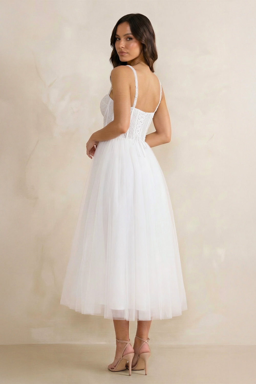 A - Line Sweetheart Satin Wedding Dresses with Ruffles in White - KISS BRIDAL Wedding Dresses