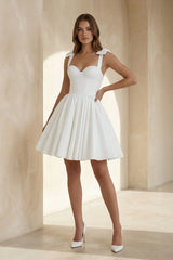 A - Line Sweetheart Sleeveless Short Satin Wedding Dresses - KISS BRIDAL Wedding Dresses