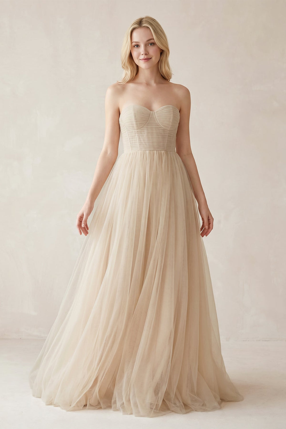 A - Line Sweetheart Tulle Long Wedding Dresses in Ivory - KISS BRIDAL Wedding Dresses
