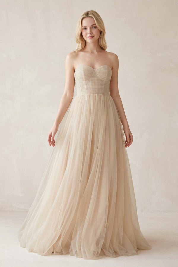 A - Line Sweetheart Tulle Long Wedding Dresses in Ivory - KISS BRIDAL Wedding Dresses