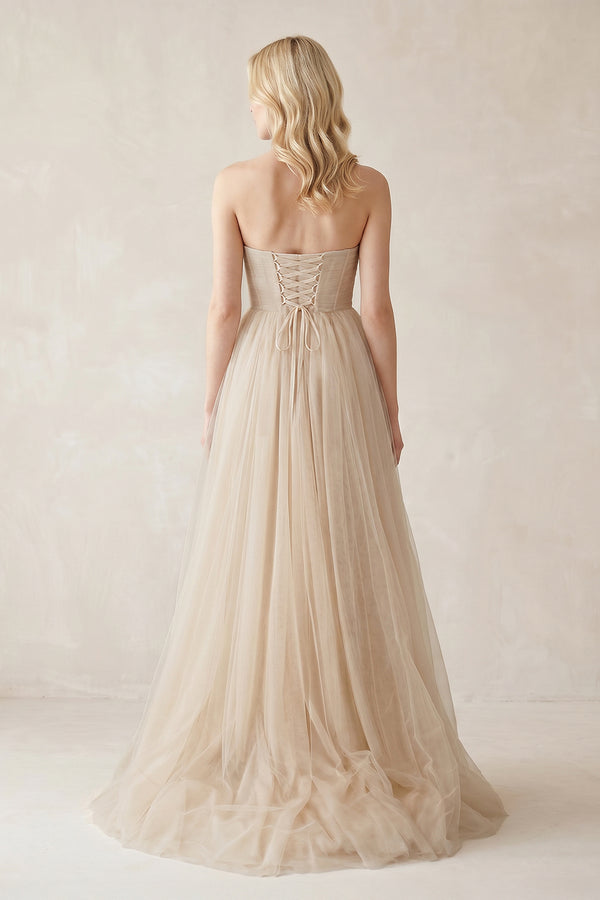 A - Line Sweetheart Tulle Long Wedding Dresses in Ivory - KISS BRIDAL Wedding Dresses
