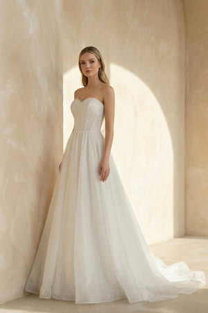 A Line Sweetheart Tulle Wedding Dress in White - SHE IS ME Wedding Dresses