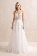 A Line Sweetheart Tulle Wedding Dresses with Appliques in White - KISS BRIDAL Wedding Dresses