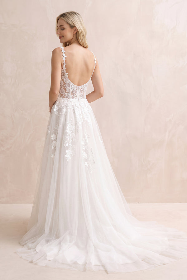 A Line Sweetheart Tulle Wedding Dresses with Appliques in White - KISS BRIDAL Wedding Dresses